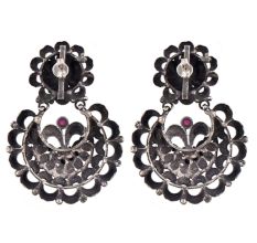 Embossed Design 92.5 Sterling silver Earring Chandbali Amethyst Stone Studdded Danglers