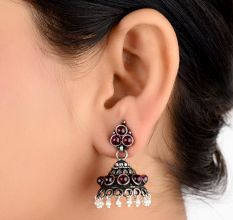 92.5 Sterling silver Earring With Amethyt Stones And Pearl Beads Hanging  Jhumki For Girls