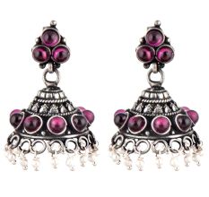 92.5 Sterling silver Earring With Amethyt Stones And Pearl Beads Hanging  Jhumki For Girls