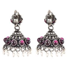 92.5 Sterling silver Earring With Amethyt Stones And Pearl Beads Hanging  Jhumki For Girls