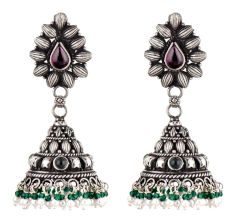 Floral Amethyst 92.5 Sterling Silver Earrings With Green Onyx And Pearl Hangings