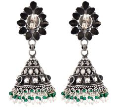 Floral Amethyst 92.5 Sterling Silver Earrings With Green Onyx And Pearl Hangings
