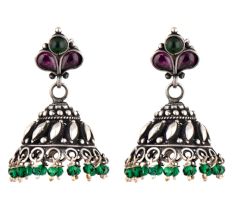 Amethyst Green Onyx 92.5 sterling Siver Earrings Traditonal Motifs And Green Onyx Hangings