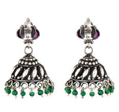 Amethyst Green Onyx 92.5 sterling Siver Earrings Traditonal Motifs And Green Onyx Hangings