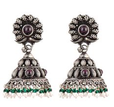 Floral 92.5 Amethyst Stone Engraved Design Green Onyx And Pearl Beads
