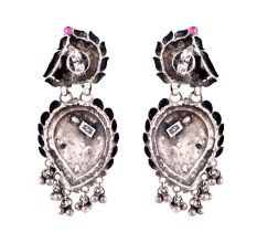 92.5 Sterling silver Earrings Fish Stud Floral Design Danglers with Ghungaroos