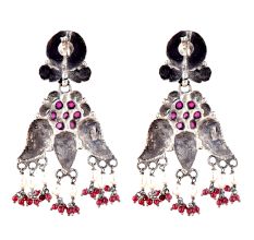 92.5 Sterling Silver Earrings Floral Vines Three corners pearl and Jade Quartz Stone Tassels
