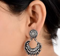 92.5Sterling Silver Earrings with Floral Pattern Chand Bali Designer Earrings