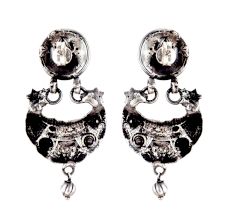 92.5 Sterling Silver Earrings Goddess Laxmi Tribal Geometric Pattern Chandbali Earrings