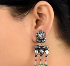 Rose Stud 92.5 Sterling Silver Earrings Big Motifs Chandelier Earrings With  Pink Jade Quartz
