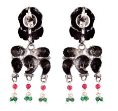 Rose Stud 92.5 Sterling Silver Earrings Big Motifs Chandelier Earrings With  Pink Jade Quartz