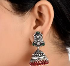 Tribal Design 95.5 Sterling Silver Earrings With Turquoise And Coral Stone Tassels