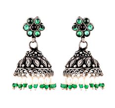 Evergreen 92.5 Sterling Silver Earrings With Green Peridot And Pearl Beads Tassels