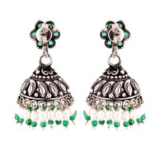 Evergreen 92.5 Sterling Silver Earrings With Green Peridot And Pearl Beads Tassels