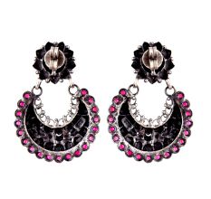 92.5 Sterling Silver Earring Diamond Motifs With Round Pink Jade Chandbali Earrings