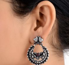 92.5 Sterling Silver Earrings With Heart Motifs And Round Pink Jade Chandbali Earrings For Women