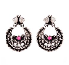 92.5 Sterling Silver Earrings With Heart Motifs And Round Pink Jade Chandbali Earrings For Women