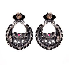 92.5 Sterling Silver Earrings With Heart Motifs And Round Pink Jade Chandbali Earrings For Women