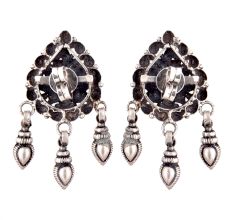 Big Pear Shaped 92.5 Sterling silver Earrings With Amethyst Stone And Three silver Beads Tassels