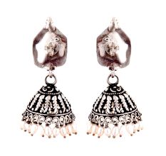 Ganesha 92.5 Sterling silver Earrings With engraved Pattern And Pearl Beads Hangings