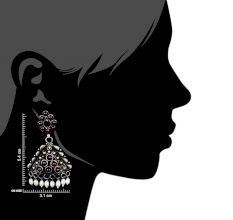 Round Pink Jade Stoned 92.5 Sterling Silver Earrings Pyramid Shaped Pearl Tassel jhumis For Women