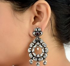 92.5 Sterling Silver Earrings Fish Motifs Wreath Pattern Amethyst Stone