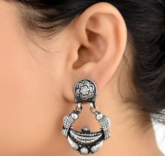 92.5 Sterling Silver Earrings Two Birds Chandbali Floral Design Danglers