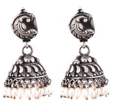 Curved Fish 92.5 Sterling Silver Earrings Embossed Design Pearl Hangings
