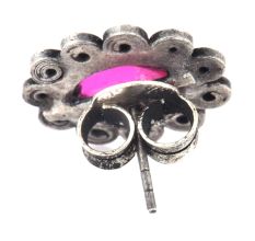 92.5 Sterling Silver Earrings Studded With Big Oval Amethsyt Stone with Floral Pattern Border