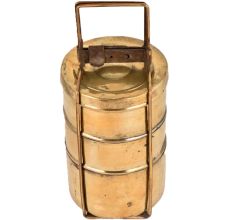 Indian Brass Tiffin Box With Three Carrier Home Decoration