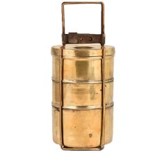 Indian Brass Tiffin Box With Three Carrier Home Decoration