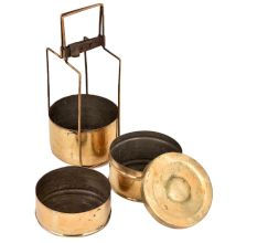 Indian Brass Tiffin Box With Three Carrier Home Decoration