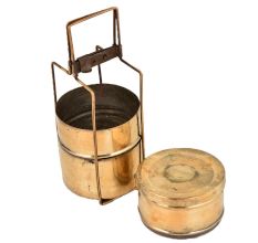 Indian Brass Tiffin Box With Three Carrier Home Decoration