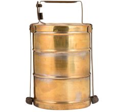 Brass Tiffin Box Three Broad Containers Brass Strap Frame