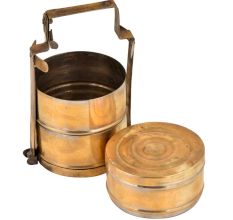 Brass Tiffin Box Three Broad Containers Brass Strap Frame