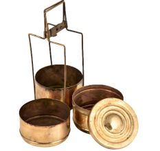Brass Tiffin Box Thee Tier Containers For Home Decoration