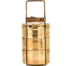 Brass Tiffin Box With Three Container In Golden Finish