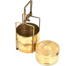 Brass Tiffin Box With Three Container In Golden Finish