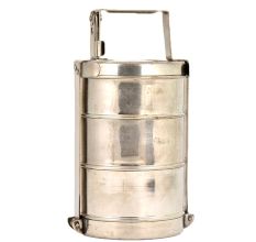 Brass Tiffin Box Three Tier Lunch Box With Silver Finish