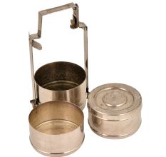 Brass Tiffin Box Three Tier Lunch Box With Silver Finish