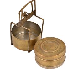 Brass Tiffin Box With Two Containers And Brass Strap Frame
