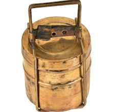 Brass Tiffin Box With Brass Strap Frame And Two Containers