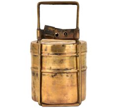 Brass Tiffin Box With Brass Strap Frame And Two Containers