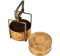 Brass Tiffin Box With Brass Strap Frame And Two Containers
