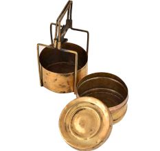Brass Tiffin Box With Brass Strap Frame And Two Containers