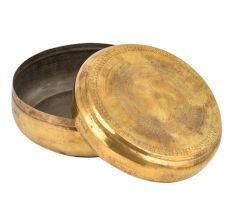 Round Brass Tiffin Box Flower Design In Centre Of Lid