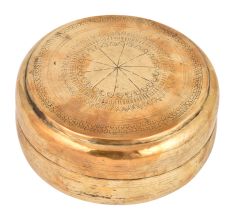 Round Brass Tiffin Box With Tribal Style Delicate Engravings
