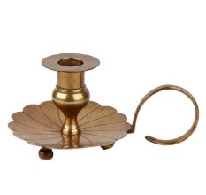 Brass Pot Shaped Candle Stand On a Floral Base With  A Handle