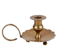 Brass Pot Shaped Candle Stand On a Floral Base With  A Handle