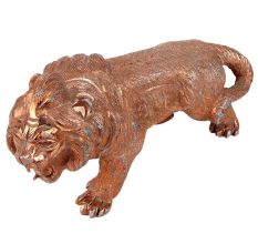 Aluminum Metal Based Roaring Lion Statue With Copper Finish